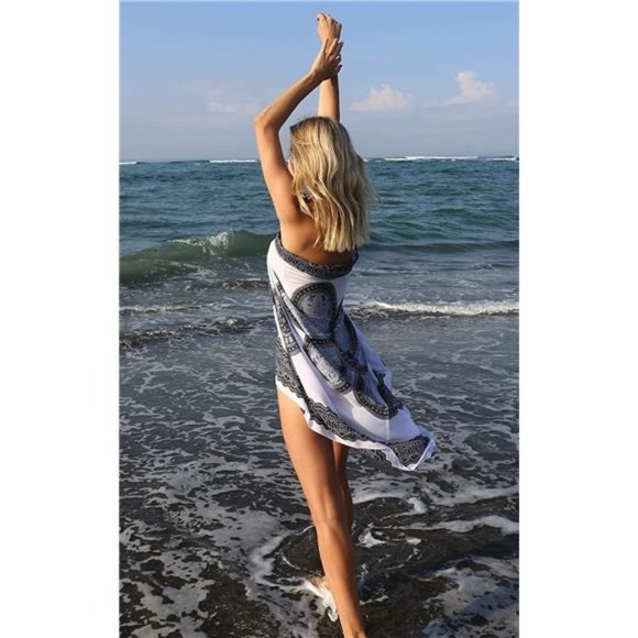WOMENS Beach Swimsuit Cover Up Flower White/Black/Grey - Picture 6 of 6